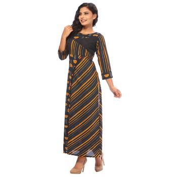 Yellow printed cotton ethnic-kurtis 4