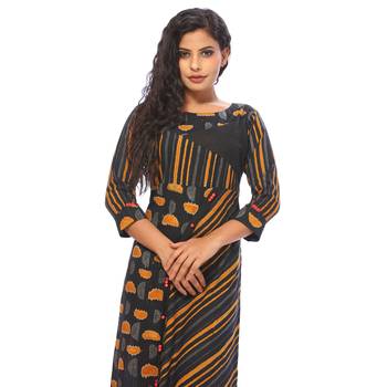 Yellow printed cotton ethnic-kurtis 5