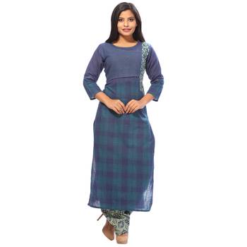 Blue printed cotton ethnic-kurtis 1