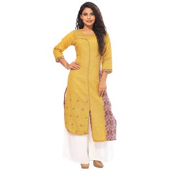 Yellow printed cotton ethnic-kurtis 1