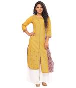 Yellow printed cotton ethnic-kurtis