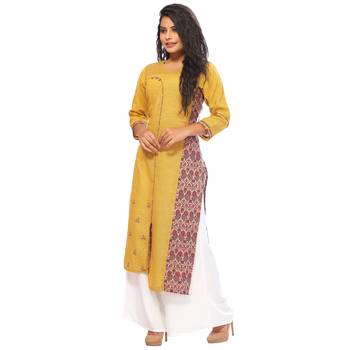 Yellow printed cotton ethnic-kurtis 4