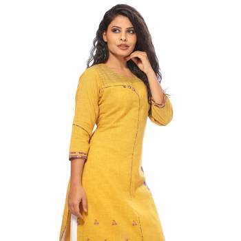 Yellow printed cotton ethnic-kurtis 5