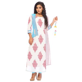 Sky-blue printed cotton ethnic-kurtis 1