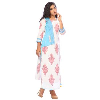 Sky-blue printed cotton ethnic-kurtis 4