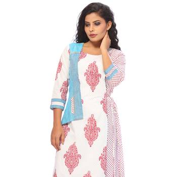 Sky-blue printed cotton ethnic-kurtis 5