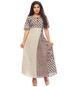 Beige printed cotton ethnic-kurtis
