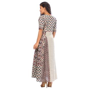 Beige printed cotton ethnic-kurtis 2