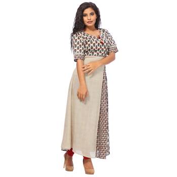 Beige printed cotton ethnic-kurtis 3