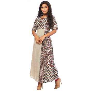 Beige printed cotton ethnic-kurtis 4
