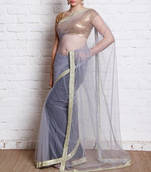 grey plain net saree with blouse