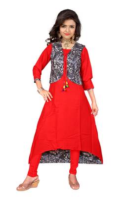 Red printed rayon kurtas-and-kurtis 1
