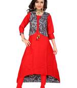 Red printed rayon kurtas-and-kurtis