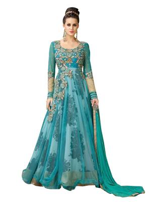 Sky-blue color embroidered handwork party wear salwar-suits 1