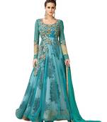Sky-blue color embroidered handwork party wear salwar-suits