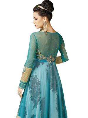 Sky-blue color embroidered handwork party wear salwar-suits 2