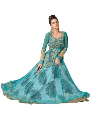 Sky-blue color embroidered handwork party wear salwar-suits 3