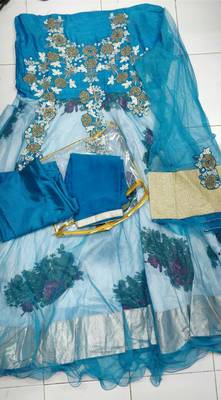 Sky-blue color embroidered handwork party wear salwar-suits 4