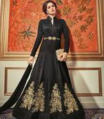 Black embroidered dupion semi stitched Anarkali Suit