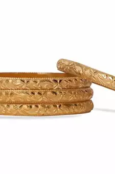 Set Of 4 Gold Dyed Bracelets With Delicate Flower Patterns