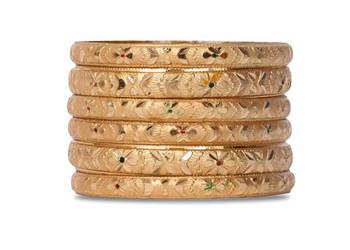 Set Of 6 Gold Dyed Bracelets With Intricate Floral Design 1