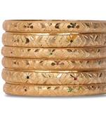 Set Of 6 Gold Dyed Bracelets With Intricate Floral Design
