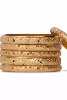 Set Of 6 Gold Dyed Bracelets With Intricate Floral Design