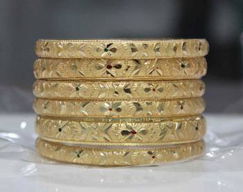 Set Of 6 Gold Dyed Bracelets With Intricate Floral Design 3