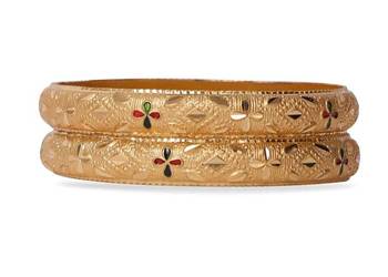 Set Of 2 Gold Dyed Bracelets With Etching Design 1