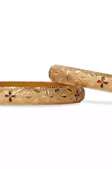 Set Of 2 Gold Dyed Bracelets With Etching Design