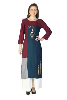 Multicolor embroidered rayon embroidered-kurtis 1