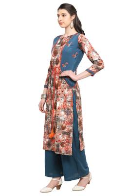 Orange embroidered rayon embroidered-kurtis 3