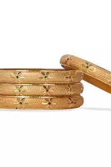 Beautiful Set Of 4 Gold Dyed Bracelets With Flower Design And Meenakari Work