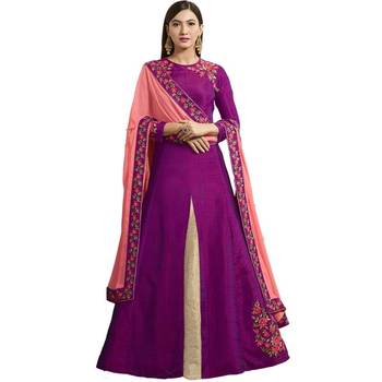 Violet Banarasi Anarkali Salwar Kameez 1