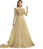 Cream Net Anarkali Salwar Kameez