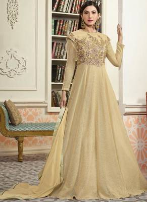 Cream Net Anarkali Salwar Kameez 2