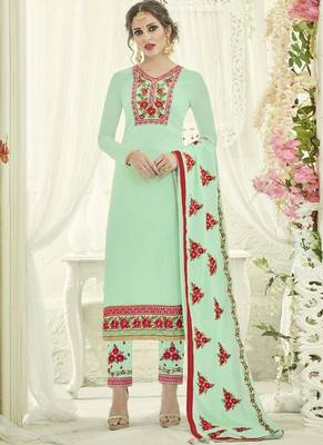 Sky Blue Georgette Straight Suits 1