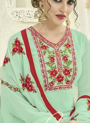 Sky Blue Georgette Straight Suits 2