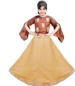 Pink Dupian Silk Hand Embroidery Kids Stitched Lehenga With Dupatta