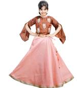 Red Dupian Silk Hand Embroidery Kids Stitched Lehenga With Dupatta