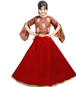 Yellow Dupian Silk Hand Embroidery Kids Stitched Lehenga With Dupatta