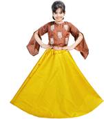Orange Dupian Silk Hand Embroidery Kids Stitched Lehenga With Dupatta