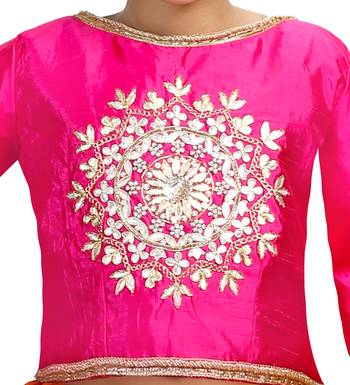 Green Dupian Silk Hand Embroidery Kids Stitched Lehenga With Dupatta 2