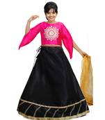 Black Dupian Silk Hand Embroidery Kids Stitched Lehenga With Dupatta