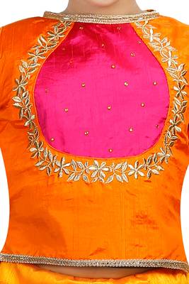 Orange Dupian Silk Hand Embroidery Kids Stitched Lehenga With Dupatta 2