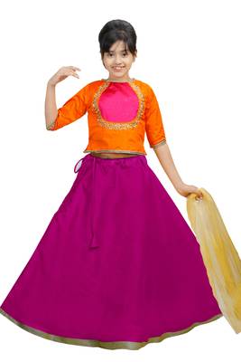 Rani Dupian Silk Hand Embroidery Kids Stitched Lehenga With Dupatta 1