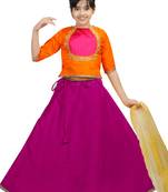 Rani Dupian Silk Hand Embroidery Kids Stitched Lehenga With Dupatta