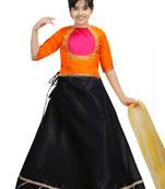 Black Dupian Silk Hand Embroidery Kids Stitched Lehenga With Dupatta