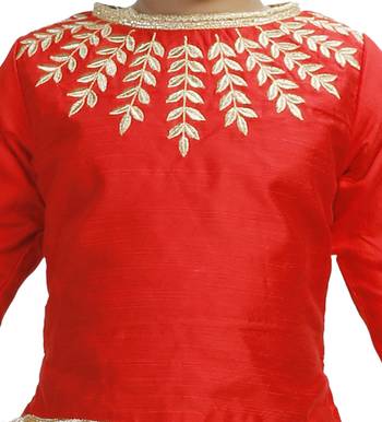 Red Dupian Silk Hand Embroidery Kids Stitched Lehenga With Dupatta 2
