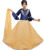 Gold Dupian Silk Hand Embroidery Kids Stitched Lehenga With Dupatta